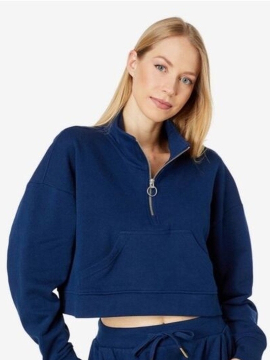 WeWoreWhat Tops - WeWoreWhat Navy Cropped Half-Zip Pullover